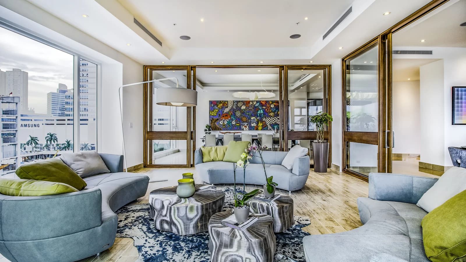 A luxury city apartment with a bright contemporary living room.